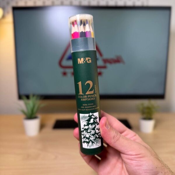 الوان خشب 12 لون M&G علبة مدورة