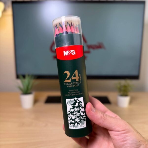 الوان خشب 24 لون M&G علبة مدورة