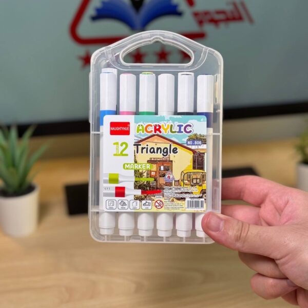 الوان اكريليك 12 لون سن مدبب | شنطة شفافة